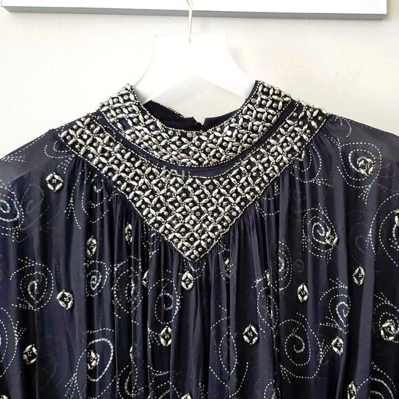 NWT Zara black & white embroidered beaded printed midi dress, M - Picture 13 of 16